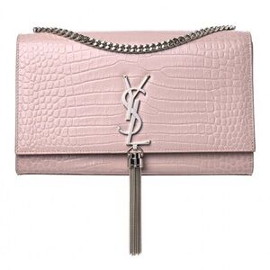 Saint Laurent Pink Bag with Silver Chain and Croc-Embossed Design